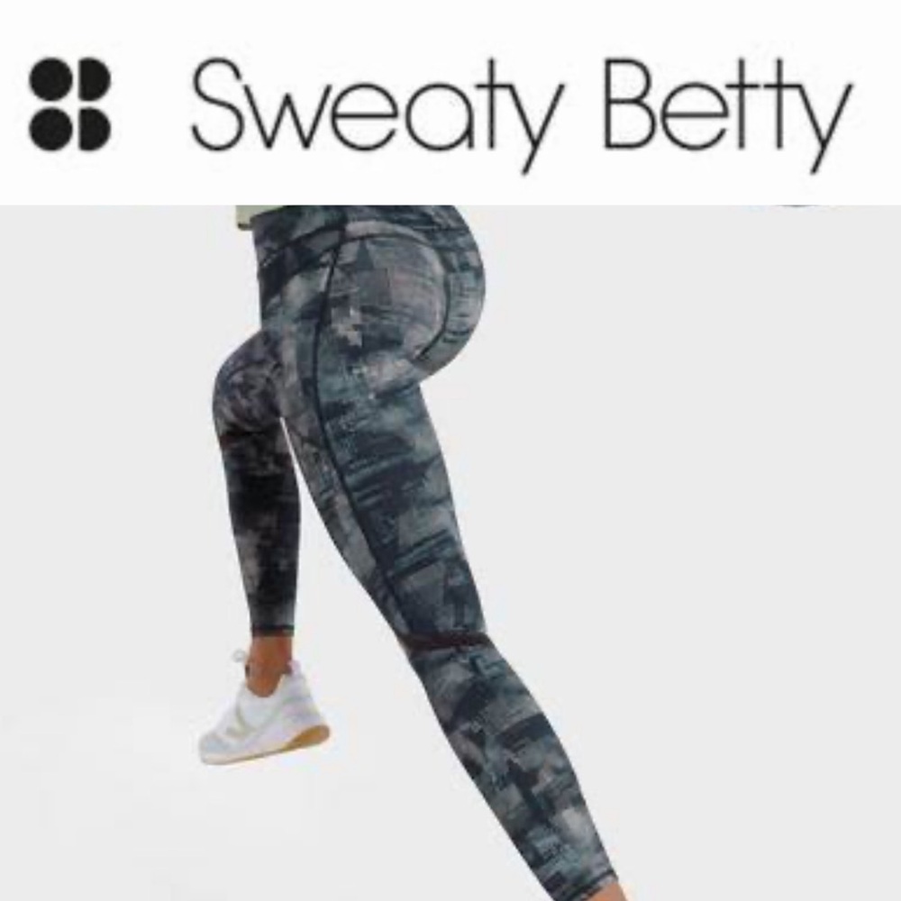 SZ L Sweaty Betty Navy and White Patterned Zero Gravity Leggings